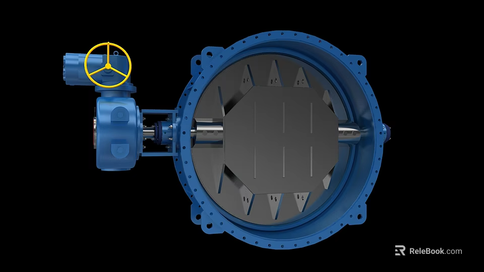 Industrial Equipment Blue Butterfly Valve With Yellow Handwheel And Robust Structure 3d model 