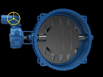 Industrial Equipment Blue Butterfly Valve With Yellow Handwheel And Robust Structure 3d model