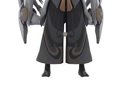 Game Movie Character With Gray Dark Clothing Ornate Sleeves Patterned Pants And Mechanical Armor Elements 3d model