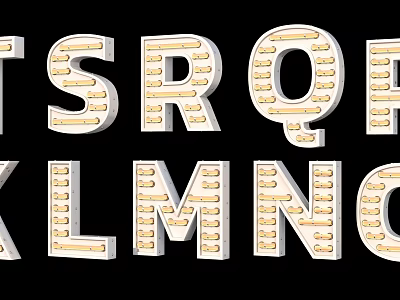 Stylish Wall Decor with Lighted Letters White Borders Yellow Bulbs on Black Background 3d model