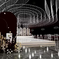Luxurious Banquet Hall With Elegant Ceiling Decor Central Runway And Floral Arrangements