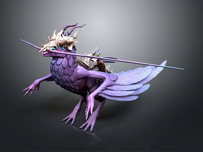 Purple Mythical Game Character With Wings Horns Saddle And Spear 3d model