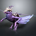 Purple Mythical Game Character With Wings Horns Saddle And Spear