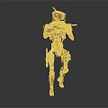 Detailed Mechanical Robot Sculpture Carving With Golden Color And Structure
