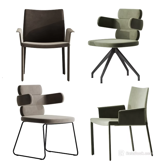 Stylish Modern Dining Chairs Collection With Upholstered Seats And Metal Legs Design 3d model 