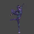 Game Movie Character With Purple Feathered Wings In Dynamic Dancing Pose