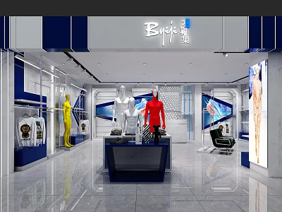 Breck Store Interior With Colorful Mannequins And Modern Display Counters 3d model