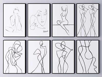 Abstract Line Art Figure Drawings For Minimalist Wall Decor Collection 3d model