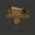 Traditional Brown Leather Saddle With Yellow Buckles And Tassels Design