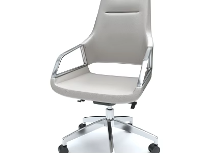 Modern Light Gray Leather Office Chair With Chrome Metal Frame And Rolling Wheels 3d model