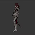 Medieval Weapon Armor With Sword And Helmet On Standing Red Hair Figure