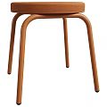 Modern Stylish Stool With Brown Fabric Padded Seat And Metal Legs