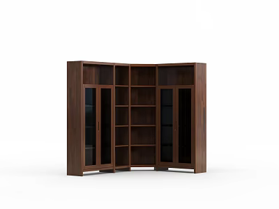 Modern Dark Brown Wooden Bookcase With Glass Doors Multiple Shelves And Storage Compartments 3d model