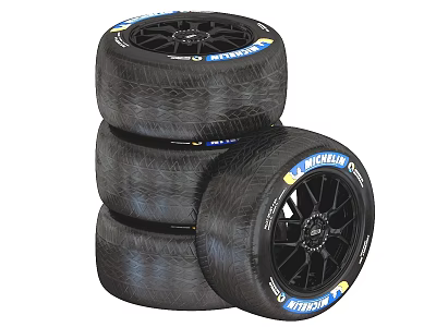 High Performance Michelin Tires Stacked with Black Rims and Branded Sidewalls 3d model