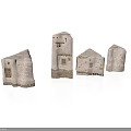 Traditional Architecture Small Building Models With Stone Walls And Windows