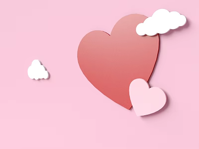 Pink Background Wall Decorated With Red Heart Small Pink Heart And White Clouds 3d model