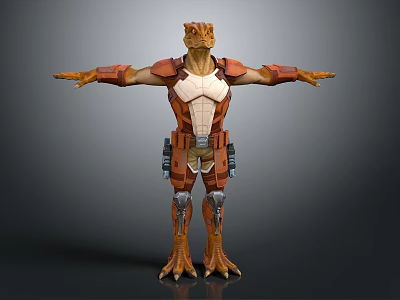Lizard Like Humanoid 3D Model With Armor Mechanical Details And Outstretched Arms 3d model