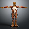Lizard Like Humanoid 3D Model With Armor Mechanical Details And Outstretched Arms