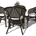 Wicker Dining Set with Table and Four Chairs Featuring White Cushions 3d model
