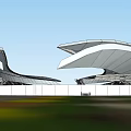 Modern Stadium Structure Featuring Circular Roof Green Football Field And Running Track