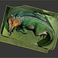 Green Dinosaur Model With Colorful Head Resting On Green Base Platform 3d model