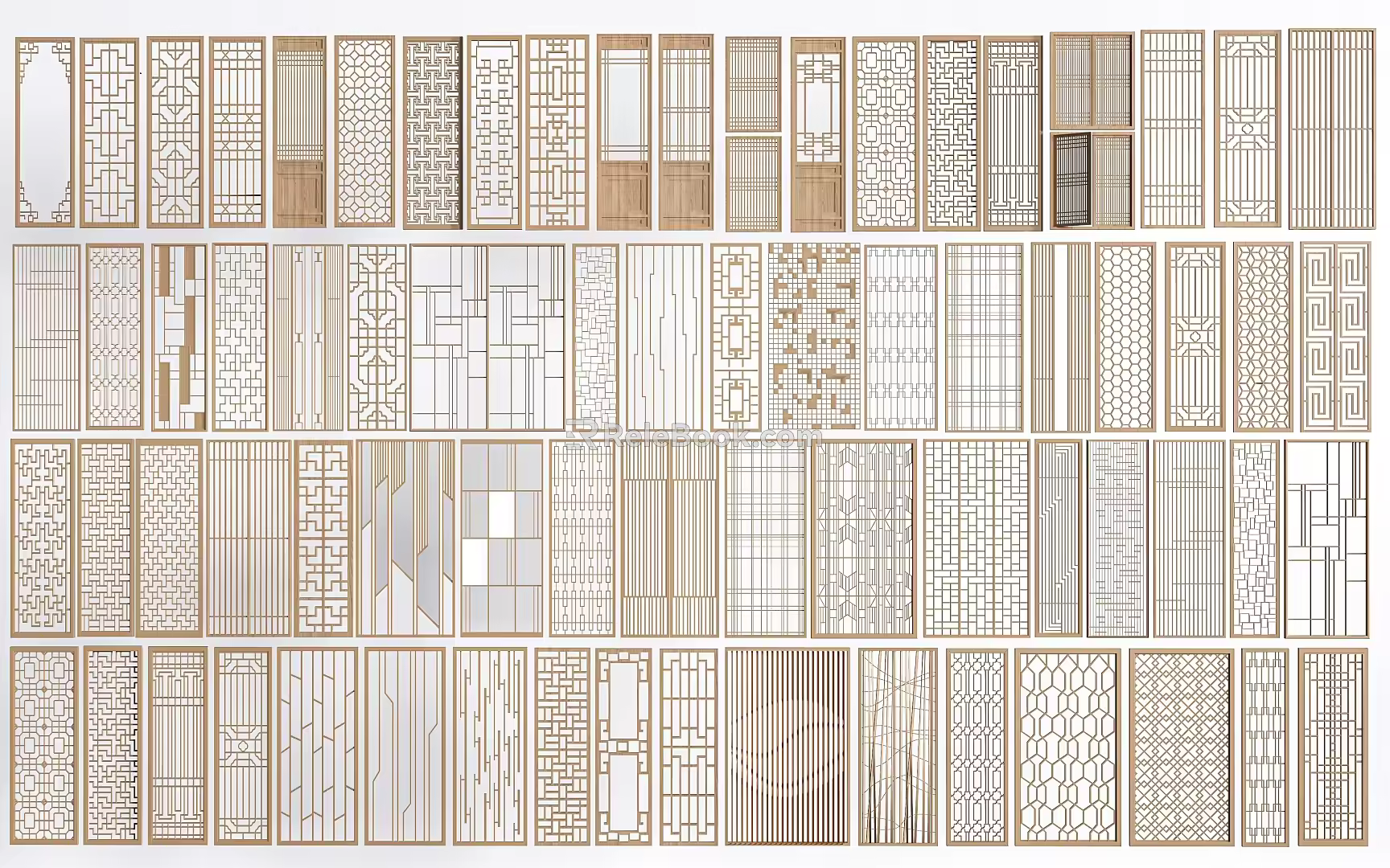 New Chinese style partition doors and windows wooden door lattice window 3d model