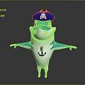 Cartoon Shark Character With Pirate Hat And Anchor Design Standing With Outstretched Arms