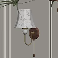 Home Decor Wall Lamp With Floral Pattern Lampshade Wooden Base Golden Bracket Design