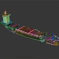 Wooden Cargo Ship With Red Deck Green Edges And Rusty Superstructure 3d model