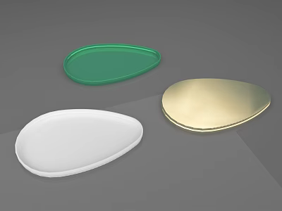 Three Oval Trays In Green White And Gold On Gray Surface 3d model