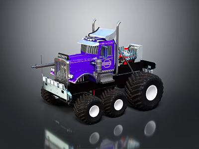 Purple Heavy Duty Truck Model Featuring Big Tires And Unique Design 3d model