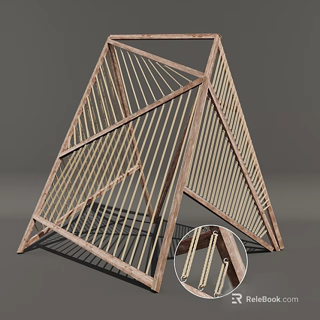 Safe Wooden Outdoor Play Equipment With Triangular Climbing Structure And Ropes For Kids 3d model 