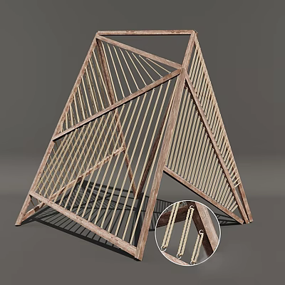 Safe Wooden Outdoor Play Equipment With Triangular Climbing Structure And Ropes For Kids 3d model
