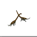 Two Long Necked Reptile Dinosaur Figurines With Brown Green Hues Standing On Gray Surface