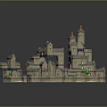 Medieval Castle Architecture With Connected Towers Bridges And Water Surroundings