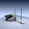 Vintage Metal Gardening Tools Display With Wheelbarrow Shovel And Hoe