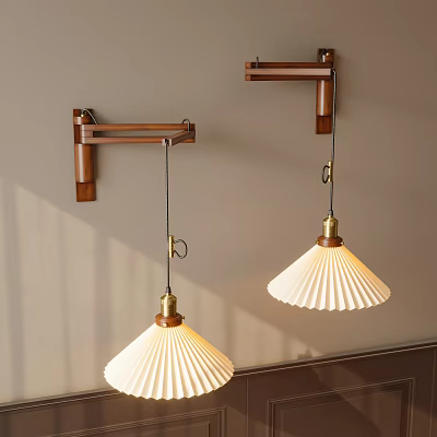 Classic Wooden Wall Lamps with White Pleated Shades and Soft Lighting Effect 3d model