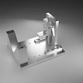 Industrial Equipment With Metal Frame And White Cylindrical Component On Base Platform