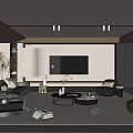 Modern Living and Dining Room Interior With Sofa Coffee Table TV Wall and Green Plants
