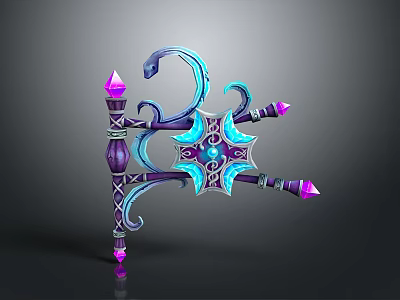 Magical Staff With Purple Blue Crystals And Intricate Decorative Patterns 3d model