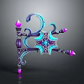 Magical Staff With Purple Blue Crystals And Intricate Decorative Patterns