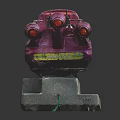 Pink Cosmic Spaceship Toy Model With Futuristic Design On White Stand