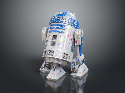 Star Wars R2 D2 Robot Character With Blue And White Design Features 3d model