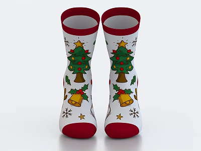 Christmas Themed Socks With Tree Bell Snowflake And Stars 3d model