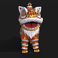 Traditional Chinese Lion Dance Outfit With Ornate Red Gold Patterns And Fluffy Mane