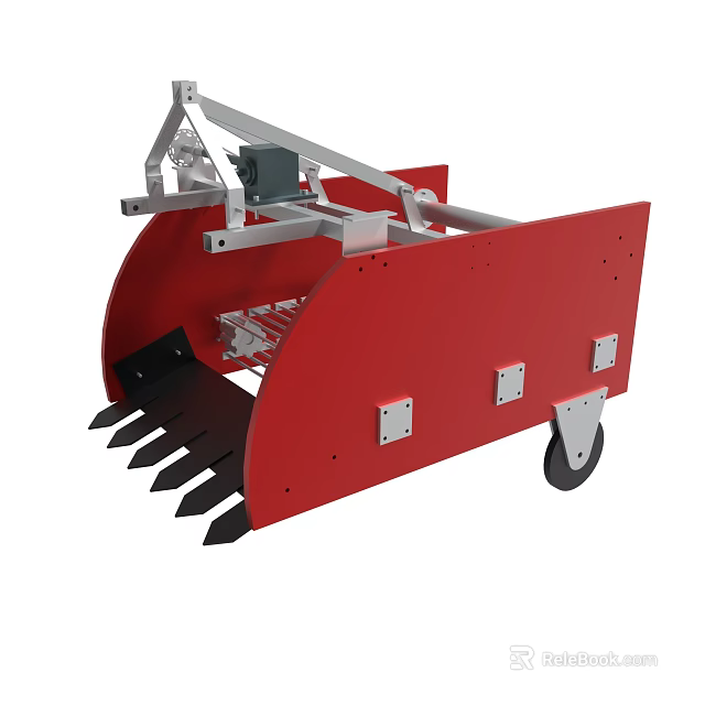 Heavy Duty Red Industrial Machinery With Metal Frame Black Tines And Wheels 3d model 
