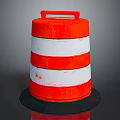 Orange And White Striped Construction Barrel With Red Handle On Black Base 3d model