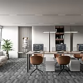 Modern Public Office Space with Spacious Layout Natural Light Sofa Green Plant Desks and Brown Chairs