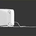 White Electronic Speakers With Mesh Design Red Accents And Power Button Cable