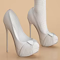White High Heels with Red Bow on Toe Stiletto Heels Pleated Design Women's Fashion Shoes